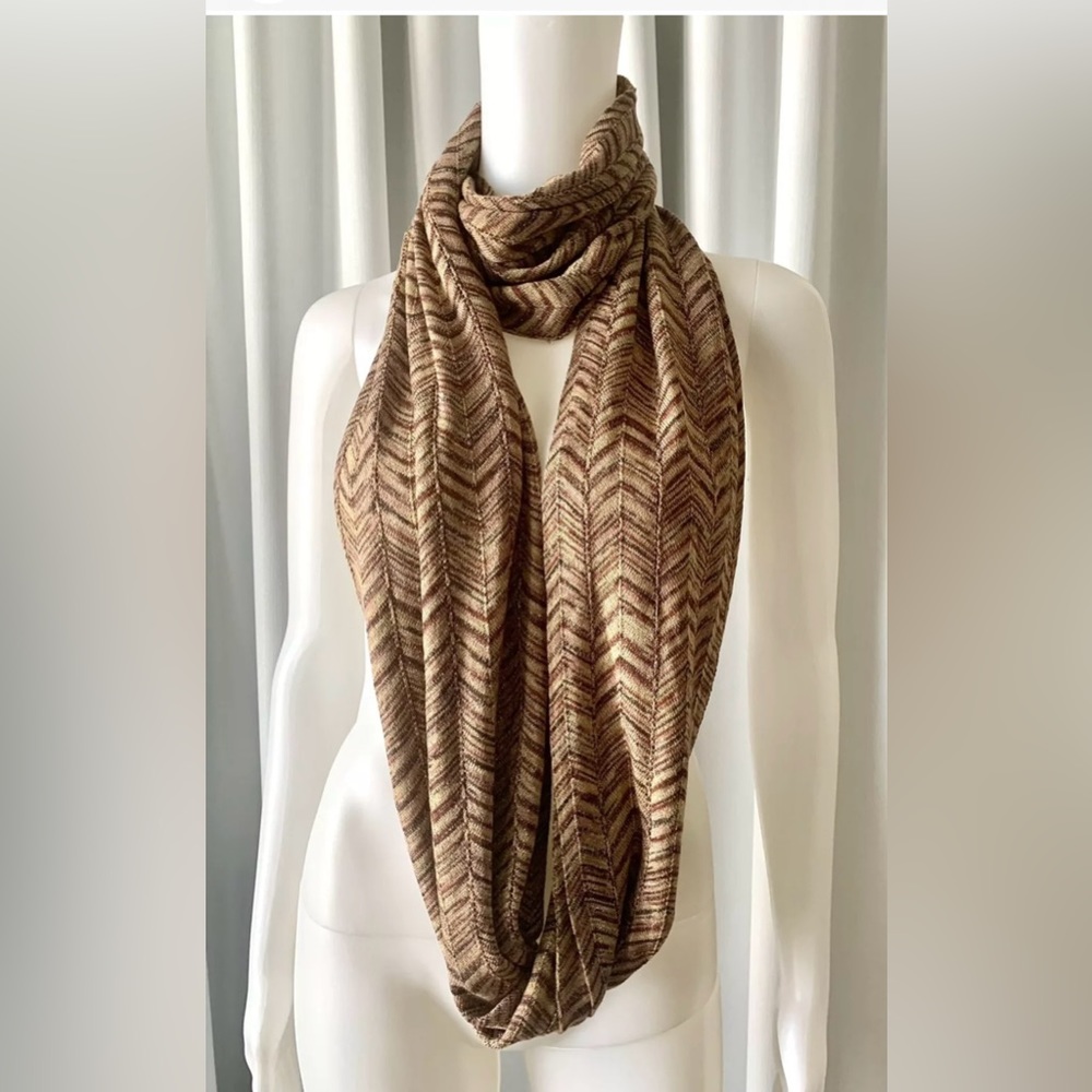 MISSONI x Target Gold & Beige Zig-Zag Rayon Blend  Knit Scarf SZ OS